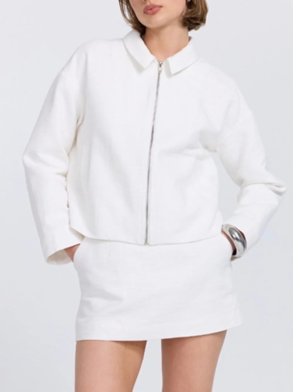 Sovere Cove Skort 100% Cotton Tweed Texture A-Line Shorts Mini Skirt Chalk White